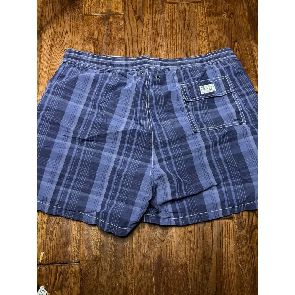 Polo Ralph Lauren Mens Blue Plaid Swim Trunks XXL Mesh‎ Lined Board Shorts